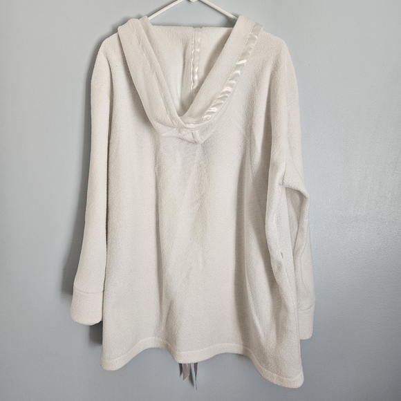 JLO Cream White Terry Hooded Robe Top & Pants w/ Satin Sports Stripe Size Large - Picture 6 of 14
